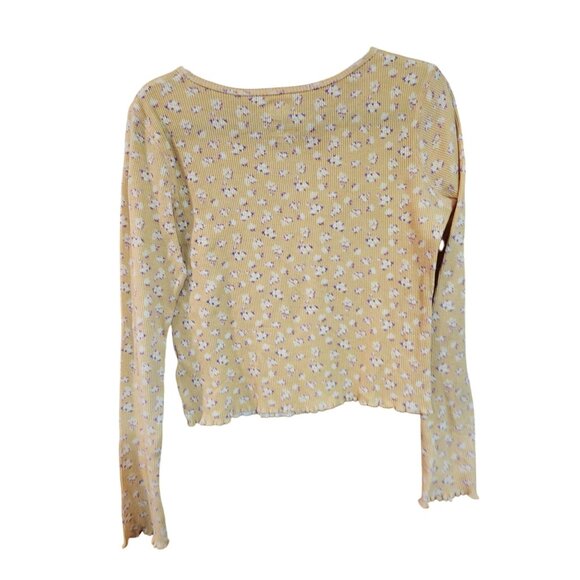 So Yellow Floral Long-Sleeve Ribbed Crop Top M - Picture 2 of 3